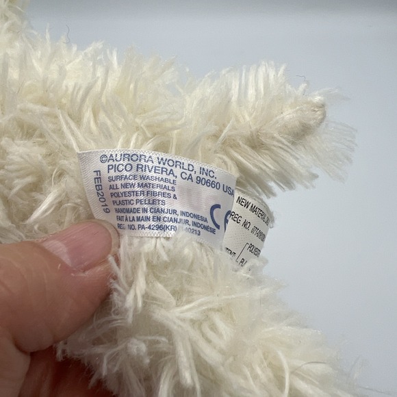 Aurora World LLAMA Stuffed Plush Animal 8" laying down off white brown feet 2019 - Picture 12 of 12